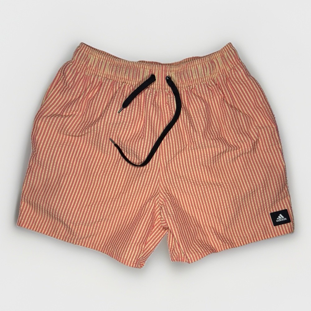 Adidas Men's Swim Shorts Size S Red Cream Striped Drawstring Athletic